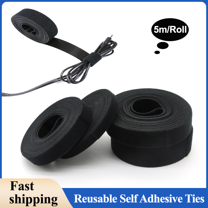 Gear Tie Reusable - 5m/Roll Black Reusable Self Adhesive Cable