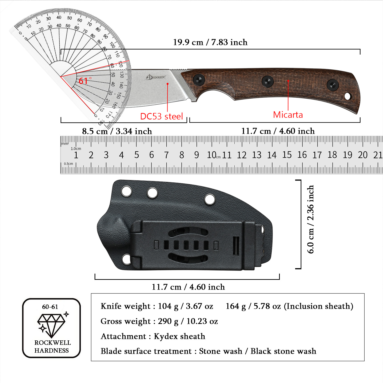 SDOKEDC DC53 Steel EDC Utility – Edc Fixed Blade Deep Carry recenzja i cena